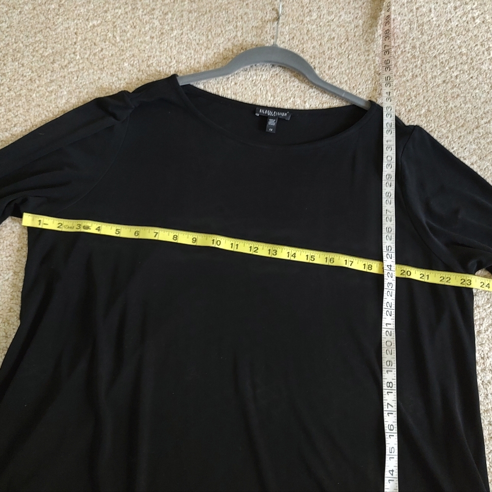 Eileen Fisher Woman 100% Silk Tunic Top Long Sleeve With Sheer Hem Black 2X - Picture 3 of 12